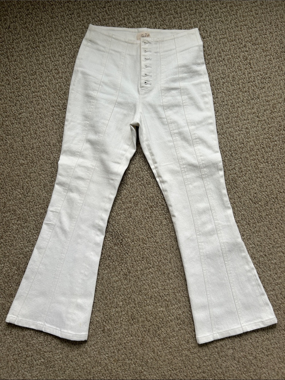 cinq a sept White High-Rise Flare Jeans with Front Buttons